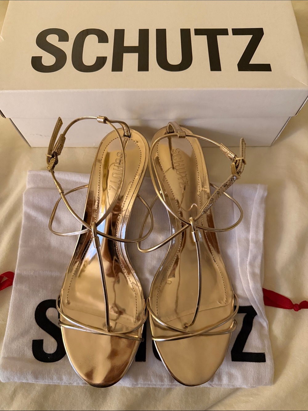 SCHUTZ Metallic Gold Strappy Sandals